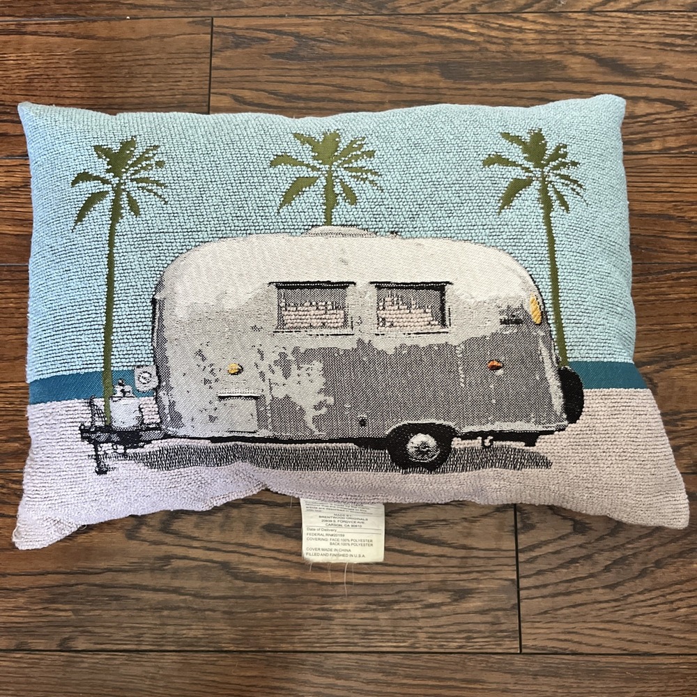 Camper RV Throw Pillow Decorative 18" Beach Ground Silver Bullet Twinkie